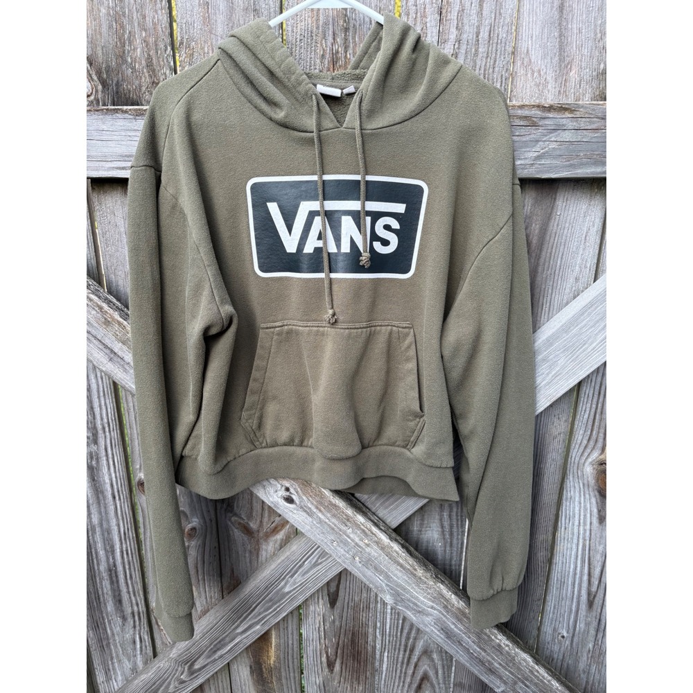 Vans Women's Hoodie Olive Green Box Logo Pullover Sweatshirt XL VN0A3PCKKU2